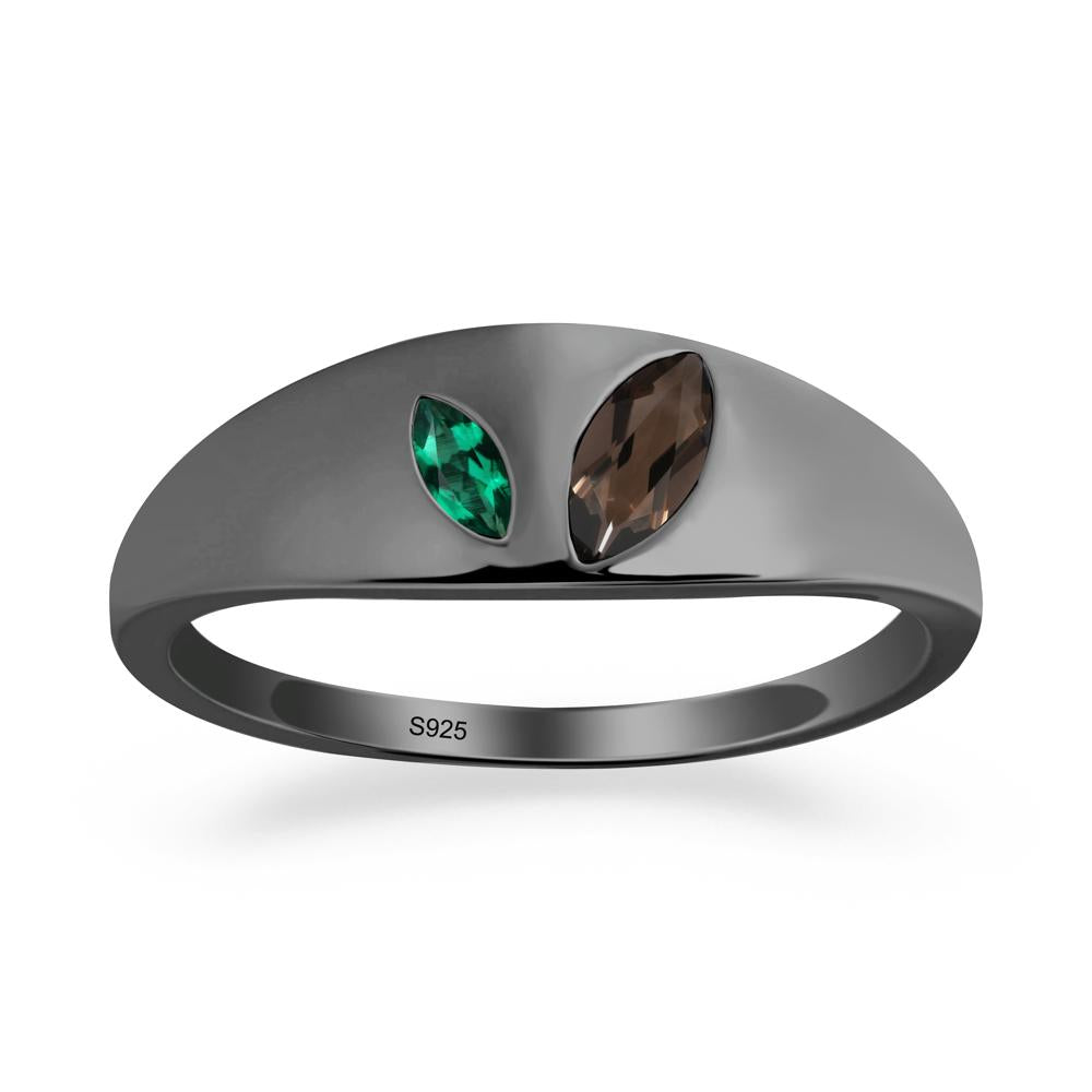 Emerald and Smoky Quartz and Emerald Two Stone Ring - LUO Jewelry #metal_black finish sterling silver