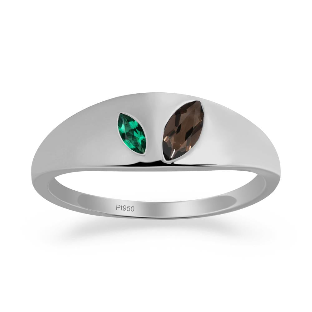 Emerald and Smoky Quartz and Emerald Two Stone Ring - LUO Jewelry #metal_platinum