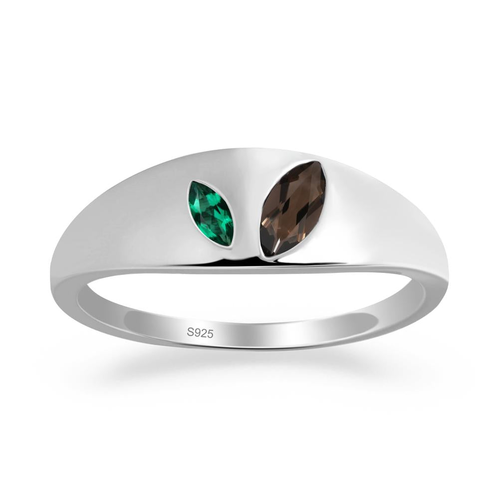 Emerald and Smoky Quartz and Emerald Two Stone Ring - LUO Jewelry #metal_sterling silver