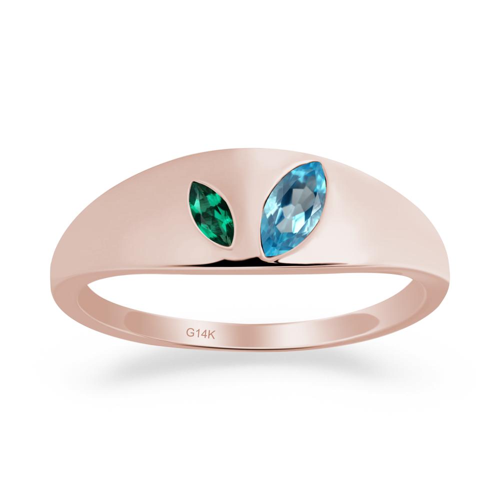 Emerald and Swiss Blue Topaz and Emerald Two Stone Ring - LUO Jewelry #metal_14k rose gold