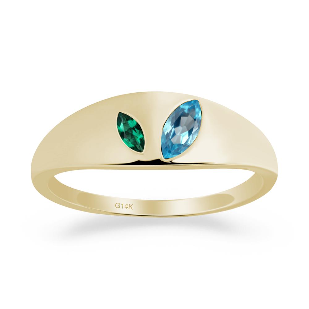 Emerald and Swiss Blue Topaz and Emerald Two Stone Ring - LUO Jewelry #metal_14k yellow gold