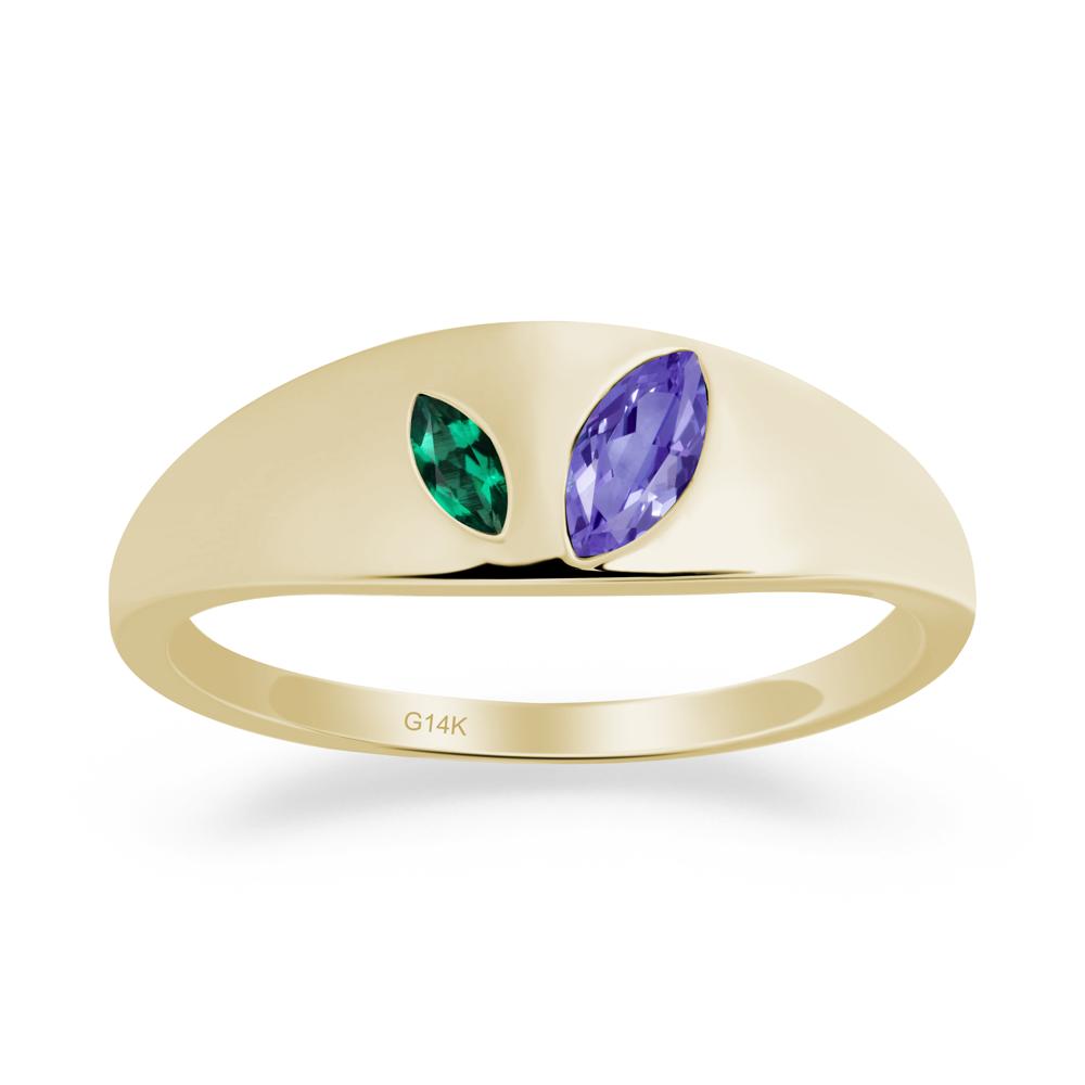 Bezel-Set Marquise Tanzanite and Emerald Ring - LUO Jewelry #metal_14k yellow gold