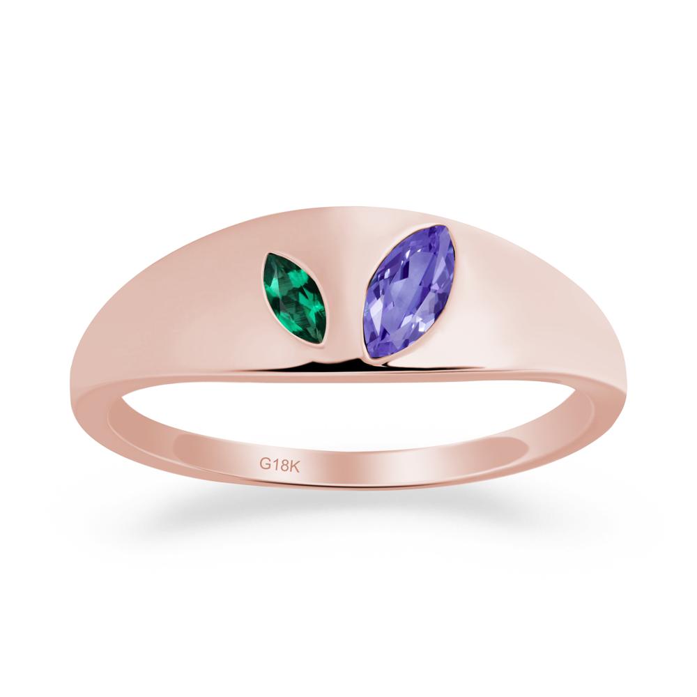 Bezel-Set Marquise Tanzanite and Emerald Ring - LUO Jewelry #metal_18k rose gold