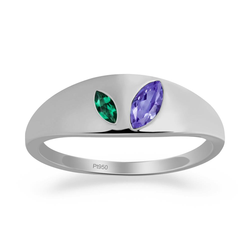 Bezel-Set Marquise Tanzanite and Emerald Ring - LUO Jewelry #metal_platinum