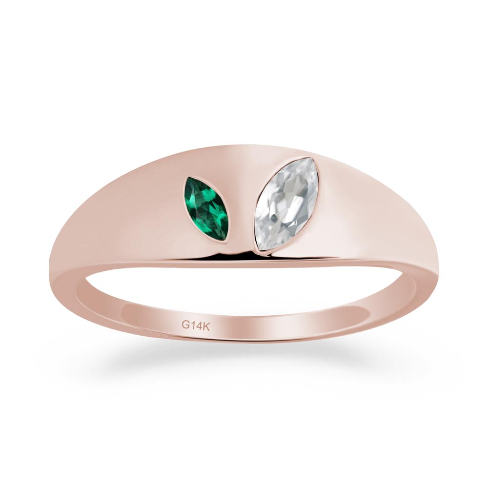 Bezel-Set Marquise White Topaz and Emerald Ring - LUO Jewelry #metal_14k rose gold