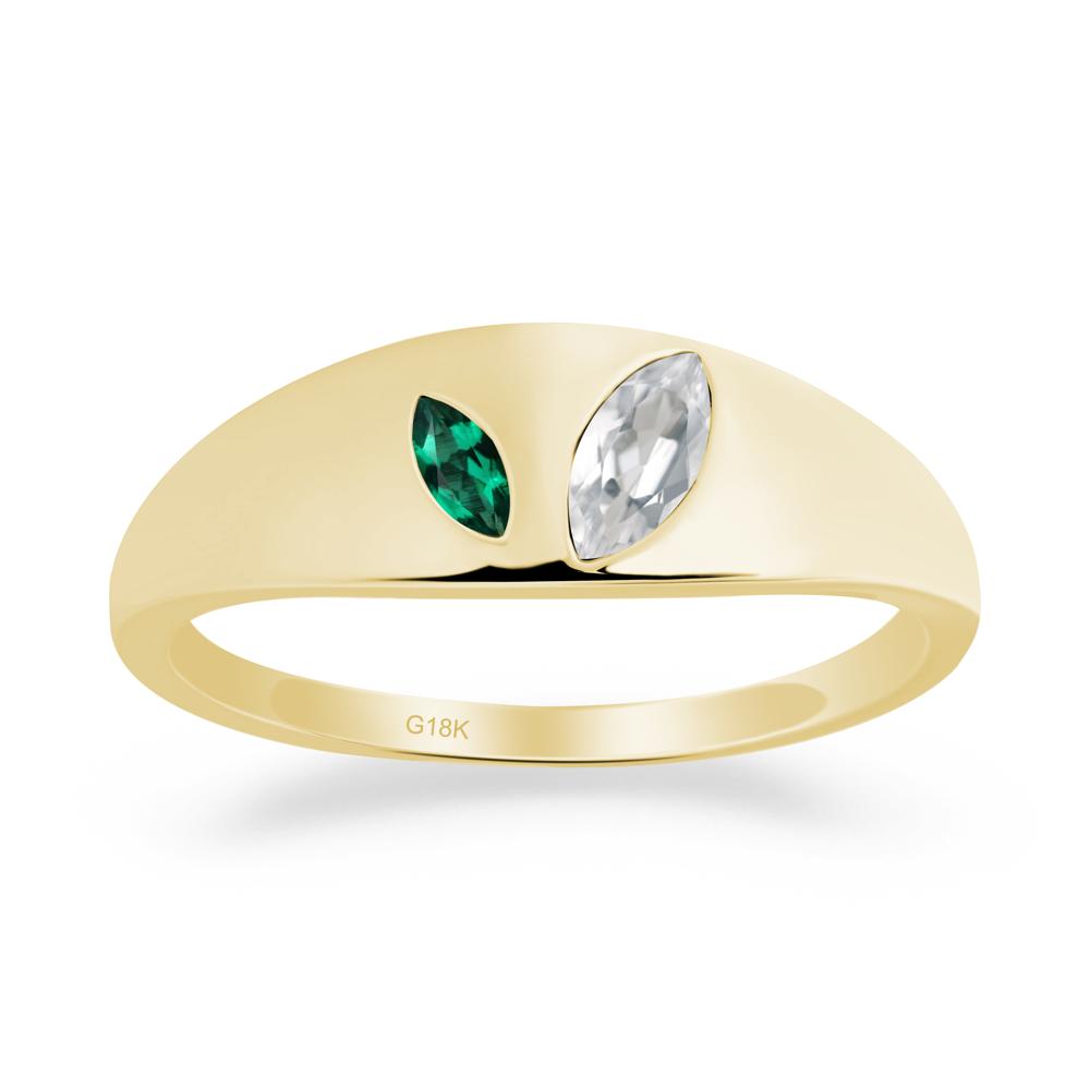 Bezel-Set Marquise White Topaz and Emerald Ring - LUO Jewelry #metal_18k yellow gold