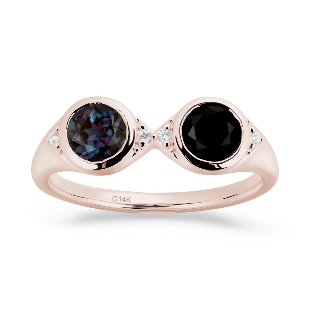 Round Alexandrite and Black Spinel Toi Et Moi Ring - LUO Jewelry #metal_14k rose gold