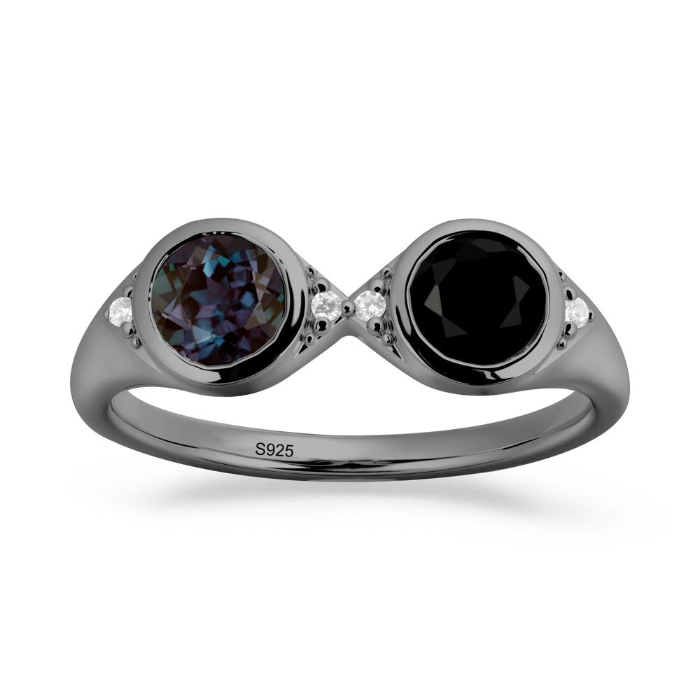 Round Alexandrite and Black Spinel Toi Et Moi Ring - LUO Jewelry #metal_black finish sterling silver