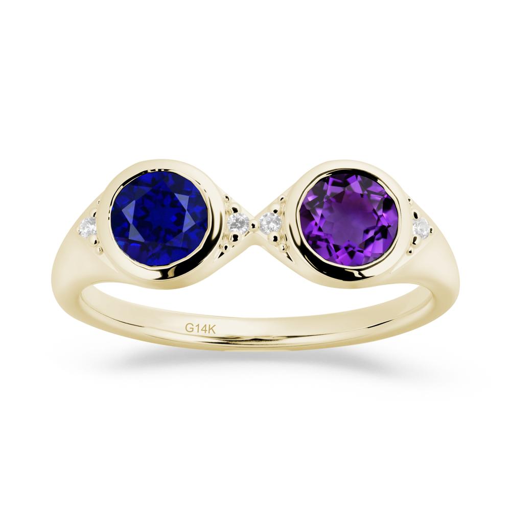 Bezel Amethyst and Sapphire Two Stone Ring - LUO Jewelry #metal_14k yellow gold