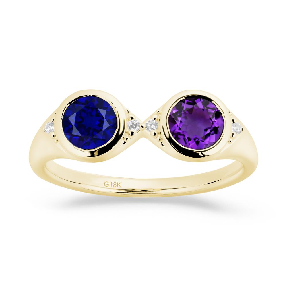 Bezel Amethyst and Sapphire Two Stone Ring - LUO Jewelry #metal_18k yellow gold