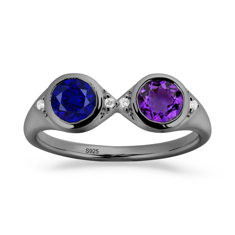 Bezel Amethyst and Sapphire Two Stone Ring - LUO Jewelry #metal_black finish sterling silver