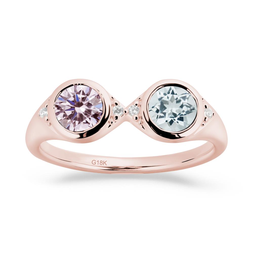 Round Aquamarine and Pink Cubic Zirconia Toi Et Moi Ring - LUO Jewelry #metal_18k rose gold