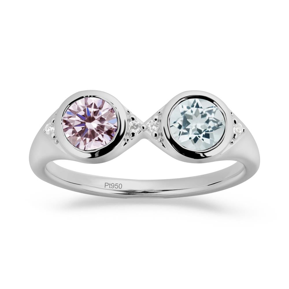 Round Aquamarine and Pink Cubic Zirconia Toi Et Moi Ring - LUO Jewelry #metal_platinum