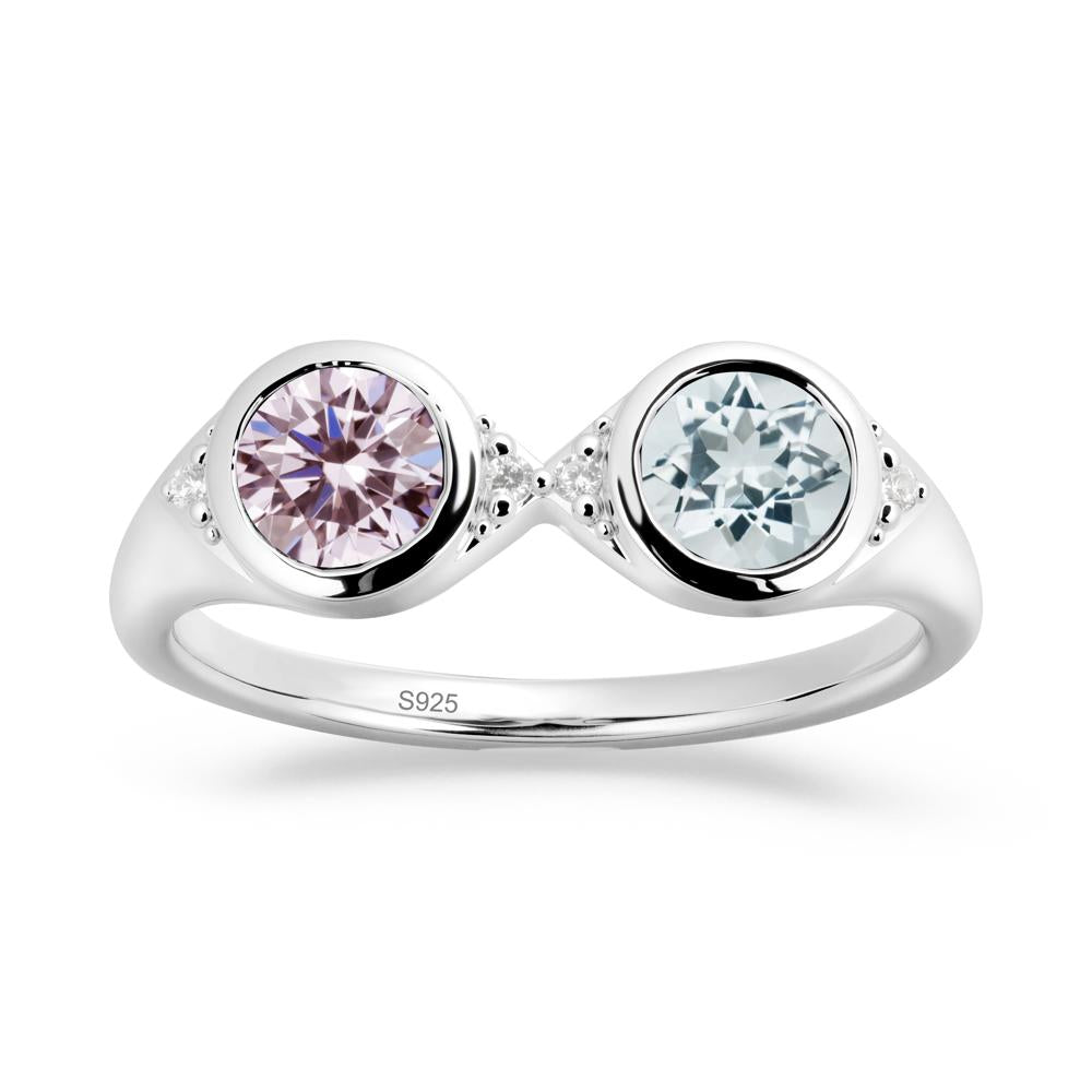 Round Aquamarine and Pink Cubic Zirconia Toi Et Moi Ring - LUO Jewelry #metal_sterling silver