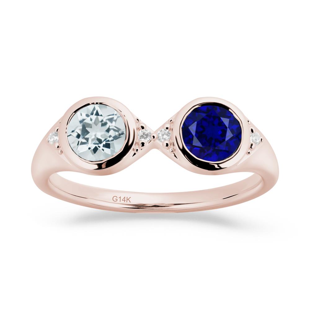 Round Aquamarine and Sapphire Toi Et Moi Ring - LUO Jewelry #metal_14k rose gold