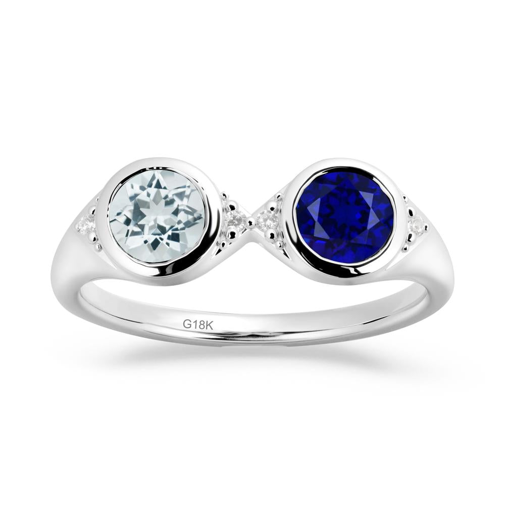 Round Aquamarine and Sapphire Toi Et Moi Ring - LUO Jewelry #metal_18k white gold