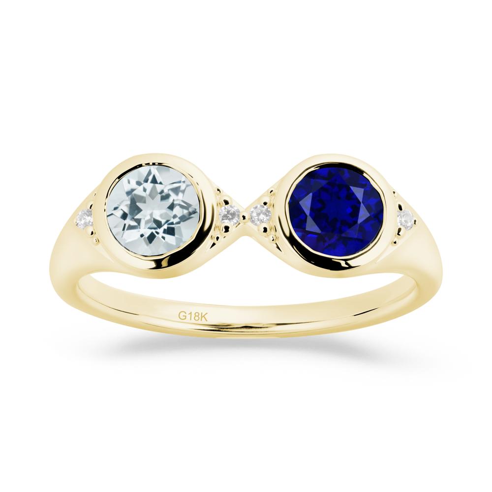 Round Aquamarine and Sapphire Toi Et Moi Ring - LUO Jewelry #metal_18k yellow gold