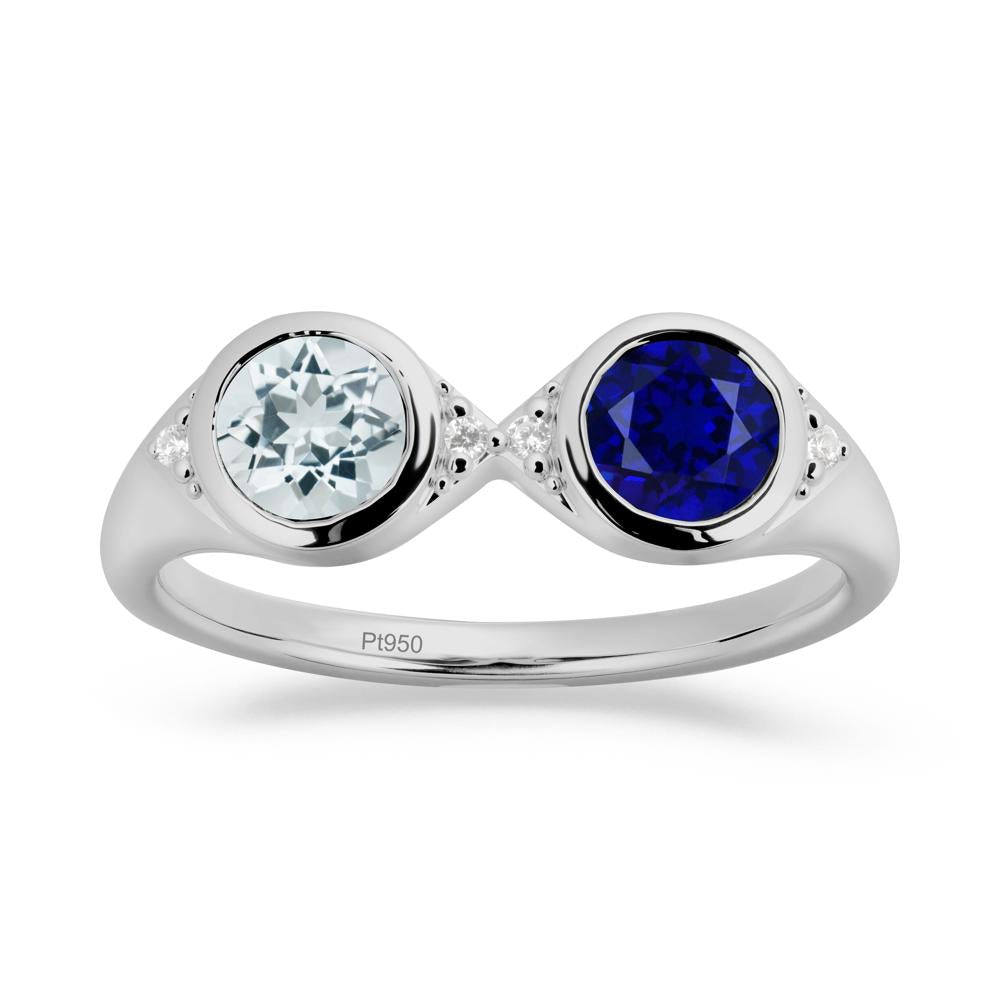 Round Aquamarine and Sapphire Toi Et Moi Ring - LUO Jewelry #metal_platinum