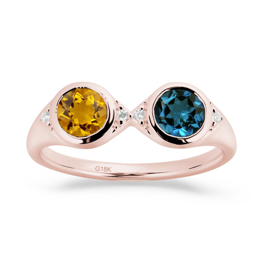 Round Citrine and London Blue Topaz Toi Et Moi Ring - LUO Jewelry #metal_18k rose gold