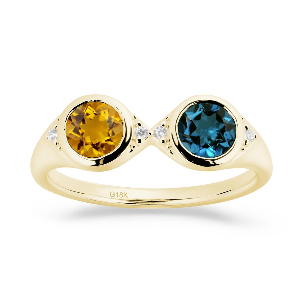 Round Citrine and London Blue Topaz Toi Et Moi Ring - LUO Jewelry #metal_18k yellow gold
