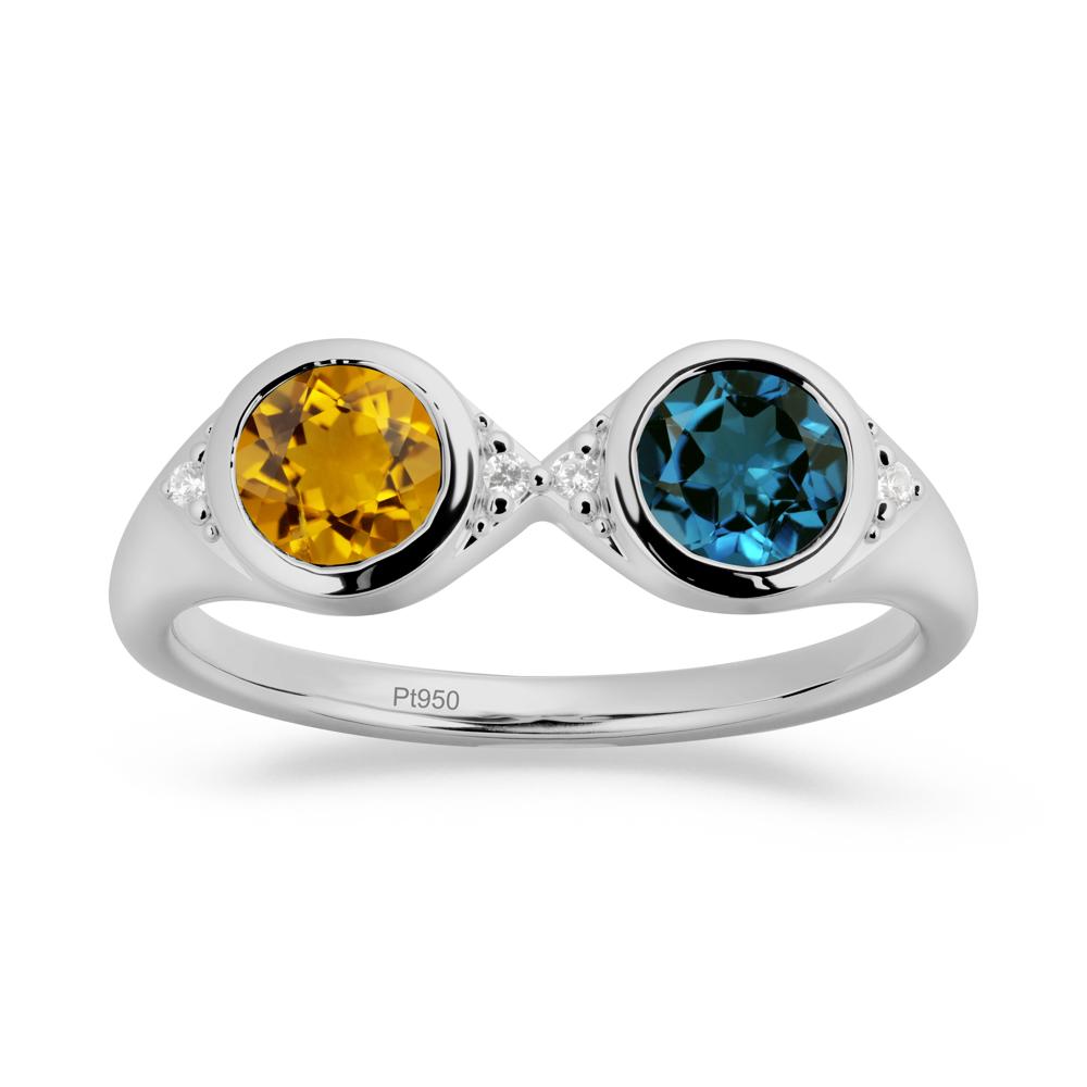 Round Citrine and London Blue Topaz Toi Et Moi Ring - LUO Jewelry #metal_platinum