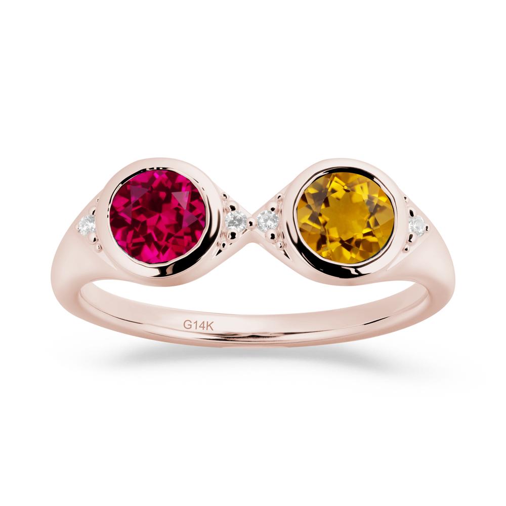 Bezel Citrine and Ruby Two Stone Ring - LUO Jewelry #metal_14k rose gold