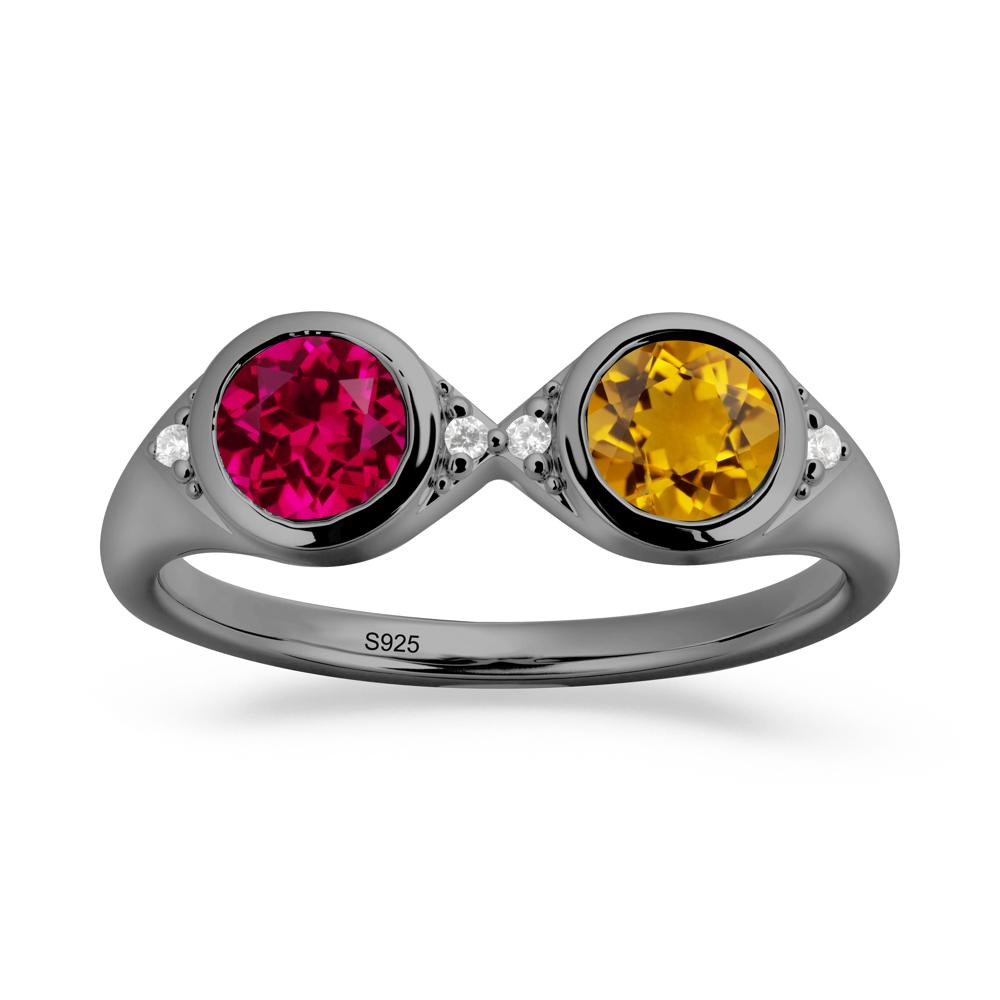 Bezel Citrine and Ruby Two Stone Ring - LUO Jewelry #metal_black finish sterling silver