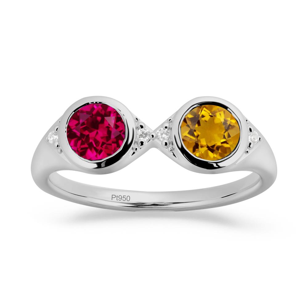 Bezel Citrine and Ruby Two Stone Ring - LUO Jewelry #metal_platinum