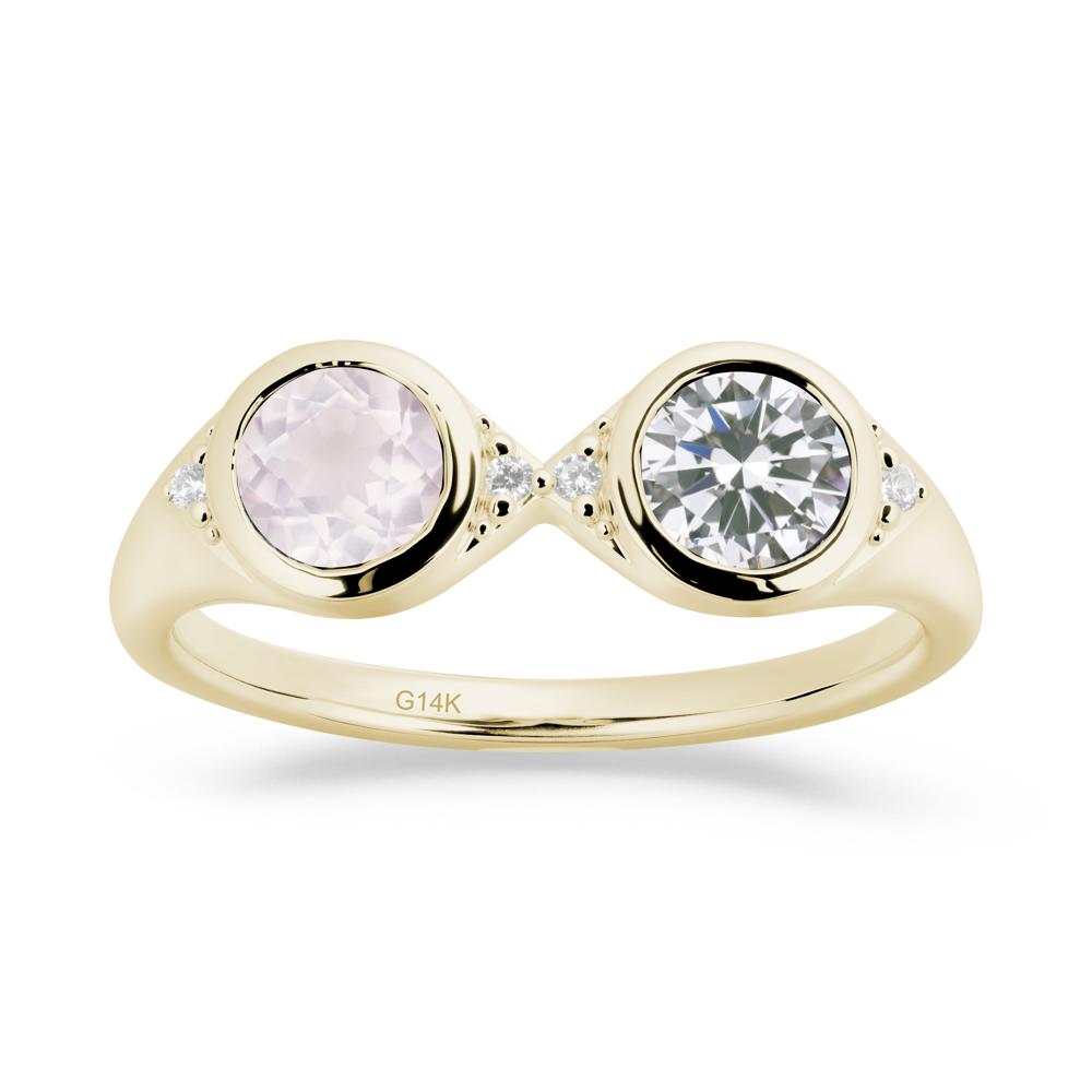 Round Cubic Zirconia and Rose Quartz Toi Et Moi Ring - LUO Jewelry #metal_14k yellow gold