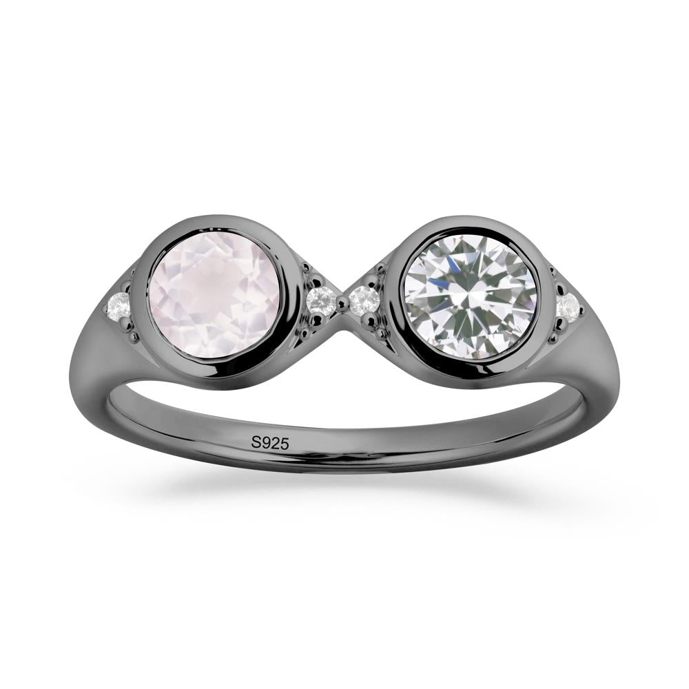 Round Cubic Zirconia and Rose Quartz Toi Et Moi Ring - LUO Jewelry #metal_black finish sterling silver