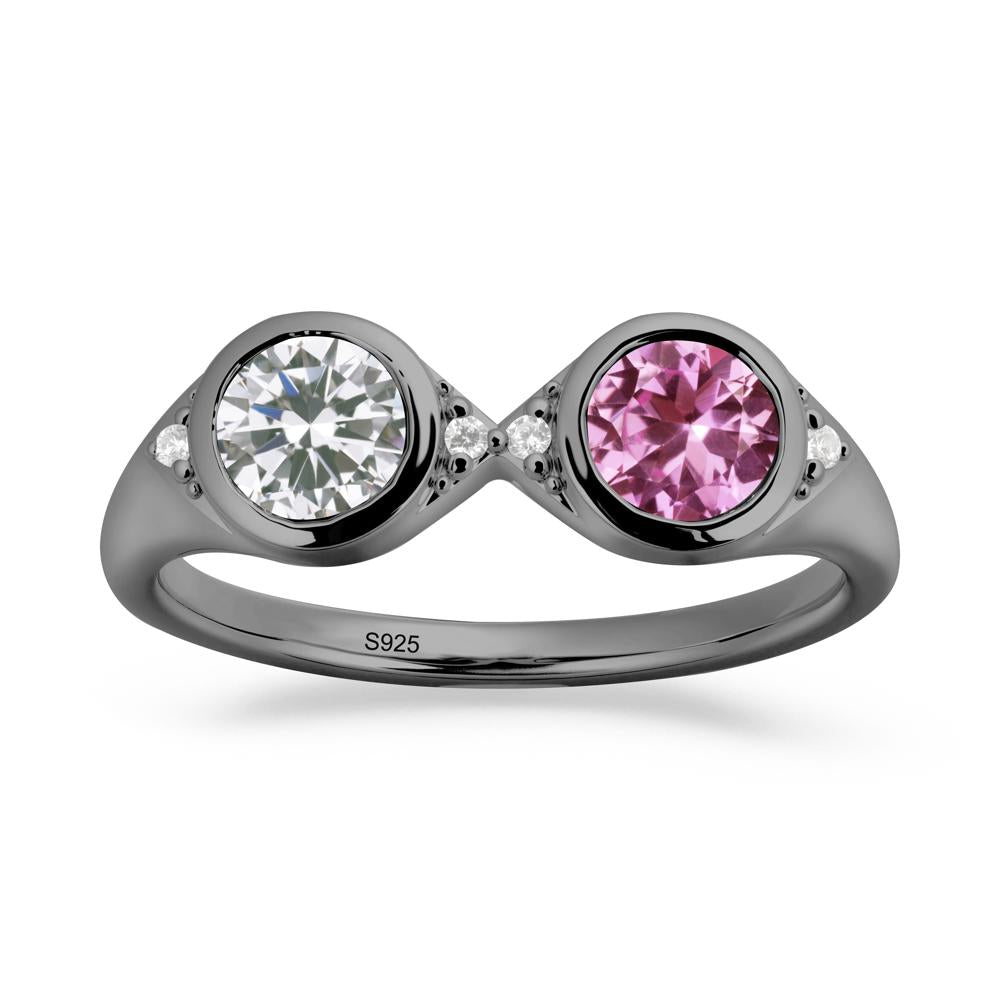 Round Cubic Zirconia and Pink Sapphire Toi Et Moi Ring - LUO Jewelry #metal_black finish sterling silver