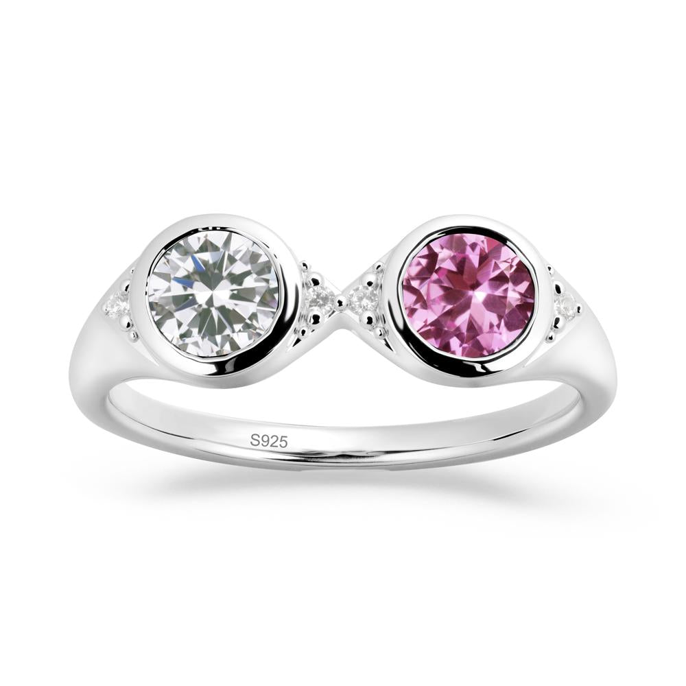 Round Cubic Zirconia and Pink Sapphire Toi Et Moi Ring - LUO Jewelry #metal_sterling silver