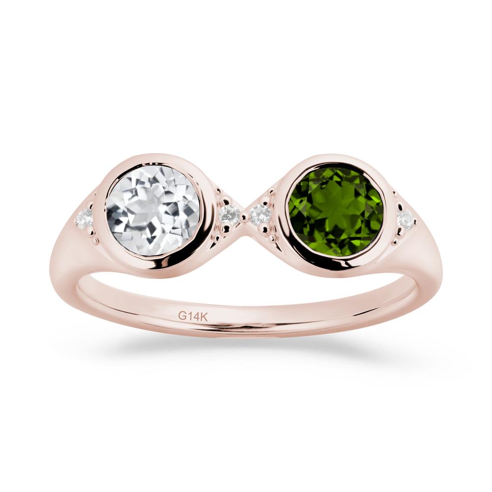 Bezel Diopside and White Topaz Two Stone Ring - LUO Jewelry #metal_14k rose gold