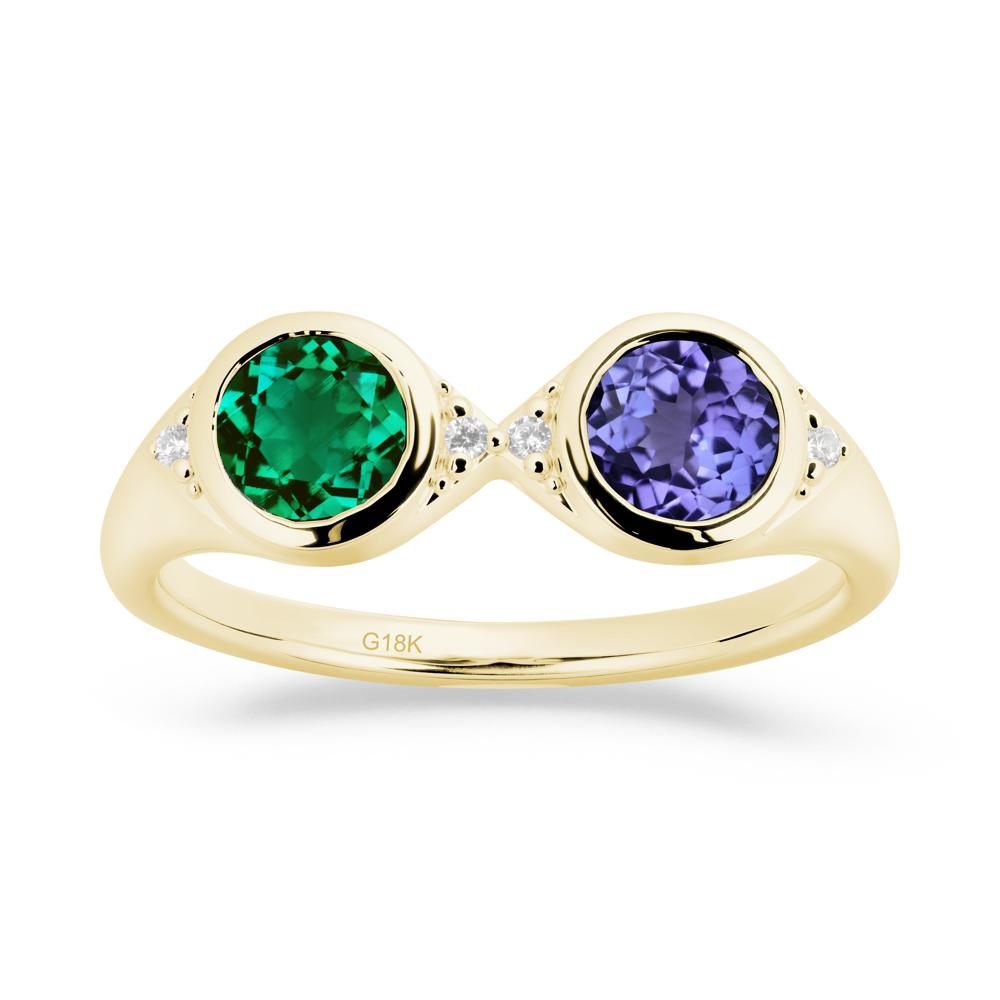 Round Emerald and Tanzanite Toi Et Moi Ring - LUO Jewelry #metal_18k yellow gold