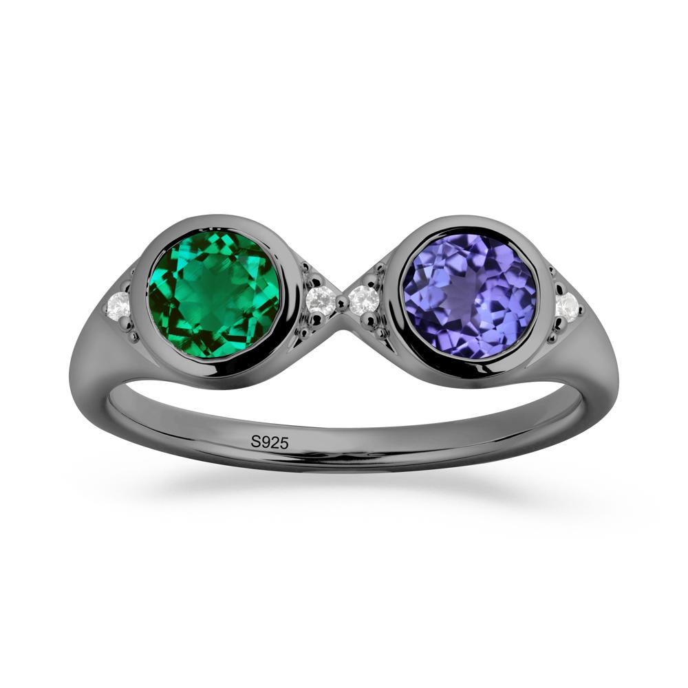 Round Emerald and Tanzanite Toi Et Moi Ring - LUO Jewelry #metal_black finish sterling silver