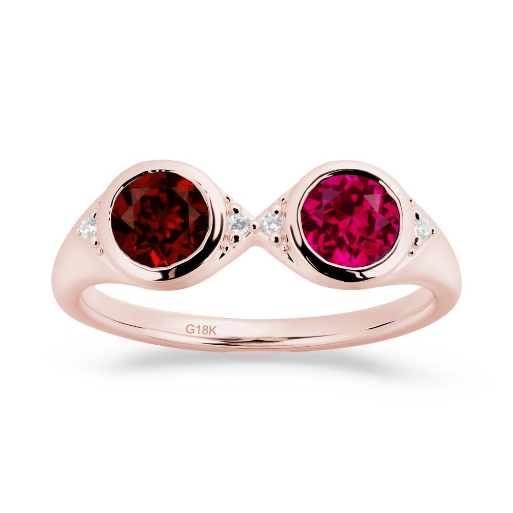 Bezel Garnet and Ruby Two Stone Ring - LUO Jewelry #metal_18k rose gold