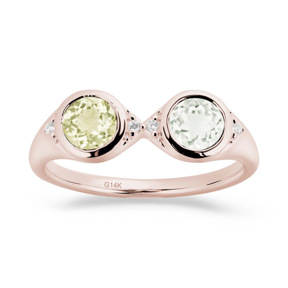 Round Green Amethyst and Lemon Quartz Toi Et Moi Ring - LUO Jewelry #metal_14k rose gold
