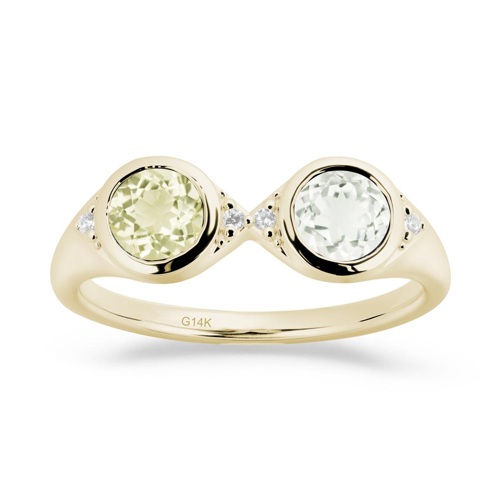 Round Green Amethyst and Lemon Quartz Toi Et Moi Ring - LUO Jewelry #metal_14k yellow gold