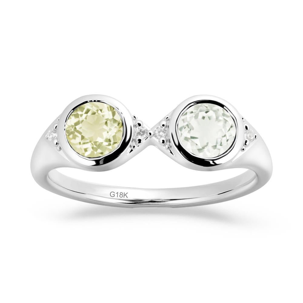 Round Green Amethyst and Lemon Quartz Toi Et Moi Ring - LUO Jewelry #metal_18k white gold
