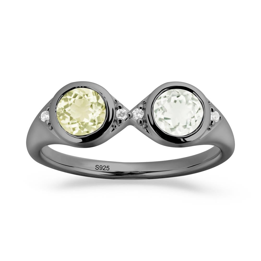 Round Green Amethyst and Lemon Quartz Toi Et Moi Ring - LUO Jewelry #metal_black finish sterling silver