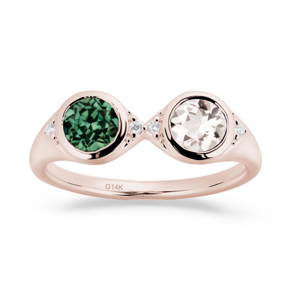 Bezel Green Sapphire and Morganite Two Stone Ring - LUO Jewelry #metal_14k rose gold