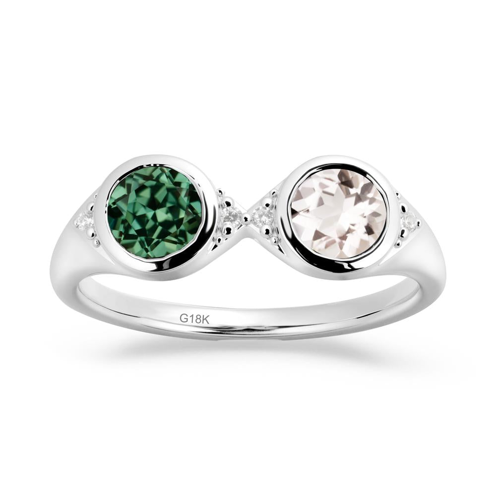 Bezel Green Sapphire and Morganite Two Stone Ring - LUO Jewelry #metal_18k white gold