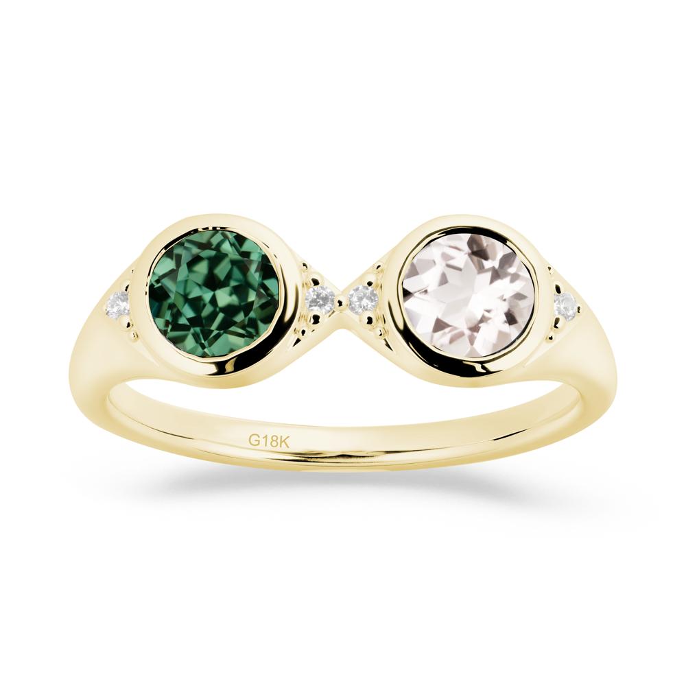 Bezel Green Sapphire and Morganite Two Stone Ring - LUO Jewelry #metal_18k yellow gold