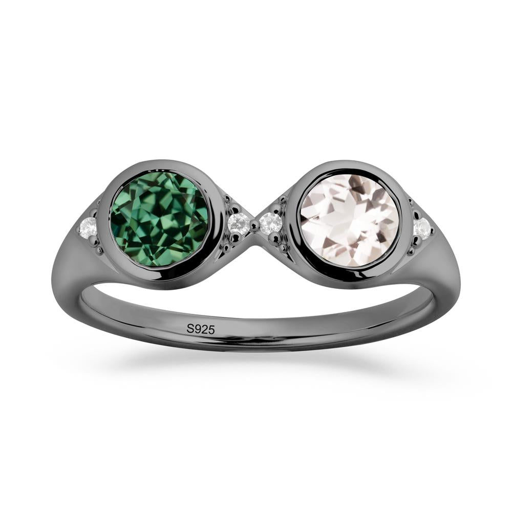 Bezel Green Sapphire and Morganite Two Stone Ring - LUO Jewelry #metal_black finish sterling silver