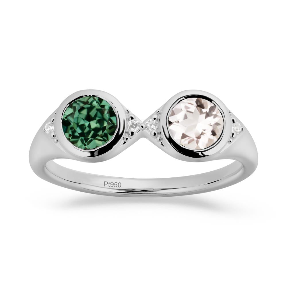Bezel Green Sapphire and Morganite Two Stone Ring - LUO Jewelry #metal_platinum