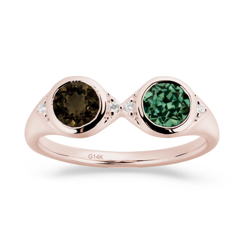 Bezel Green Sapphire and Smoky Quartz Two Stone Ring - LUO Jewelry #metal_14k rose gold