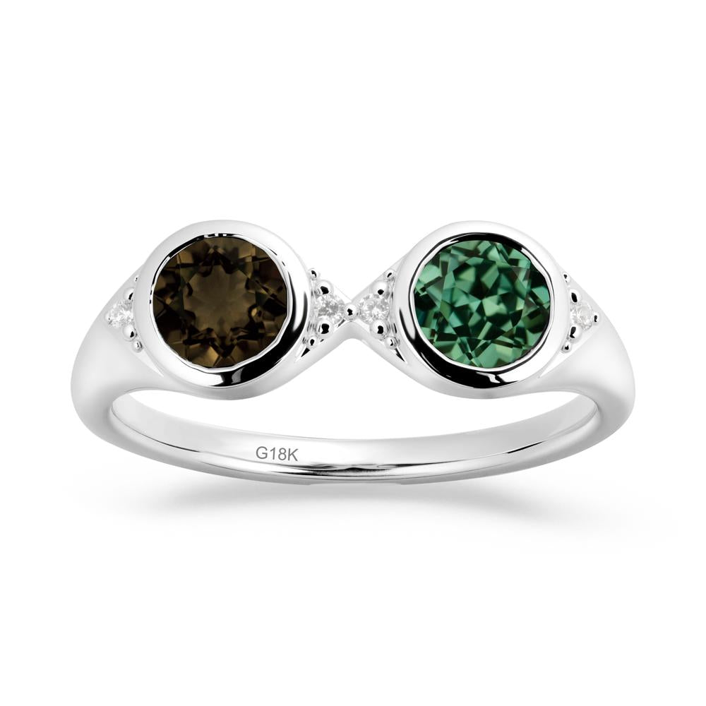 Bezel Green Sapphire and Smoky Quartz Two Stone Ring - LUO Jewelry #metal_18k white gold