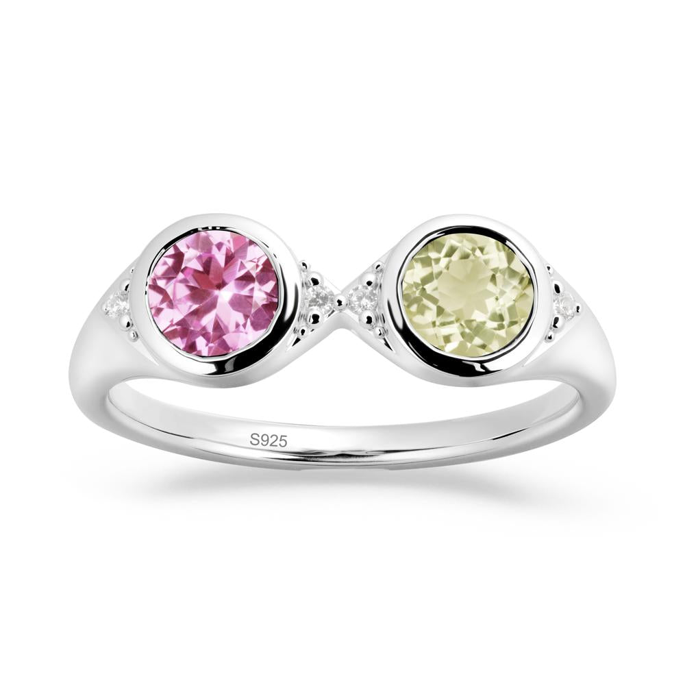 Round Lemon Quartz and Pink Sapphire Toi Et Moi Ring - LUO Jewelry #metal_sterling silver