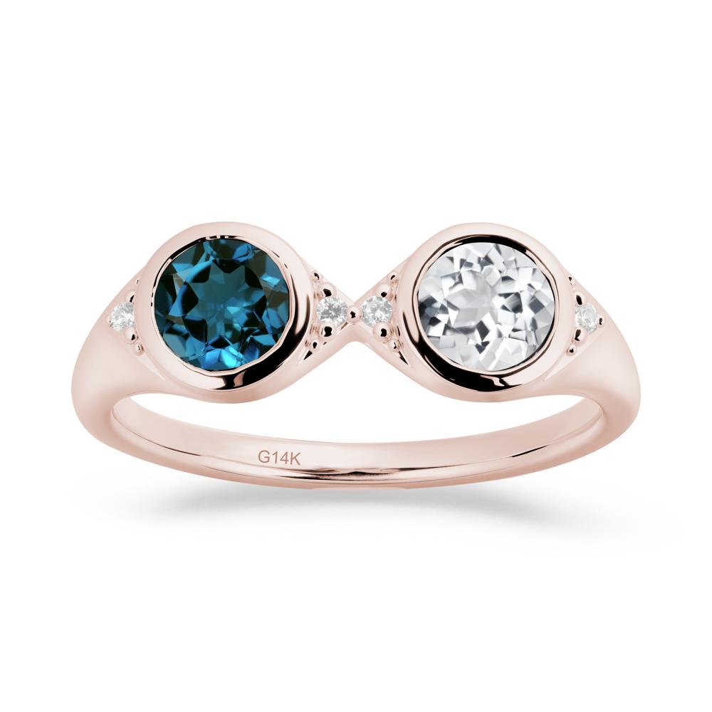 Bezel London Blue Topaz and White Topaz Two Stone Ring - LUO Jewelry #metal_14k rose gold