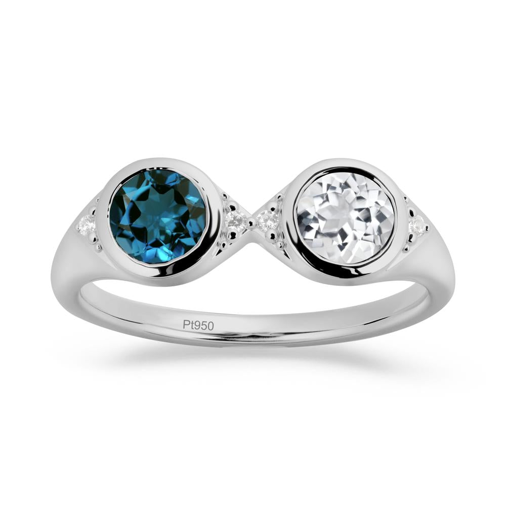 Bezel London Blue Topaz and White Topaz Two Stone Ring - LUO Jewelry #metal_platinum